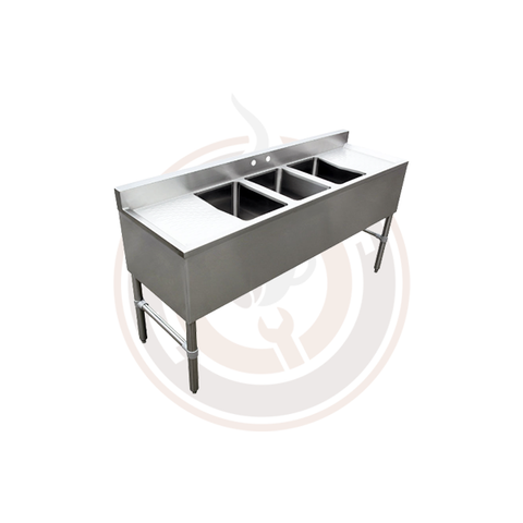 Omcan Under Bar Sink with 3 Compartments and Left and Right Drain Boards - 44627
