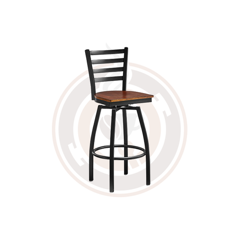 Omcan Bar Height Metal Ladder Swivel Chair - Walnut Wood - 47163