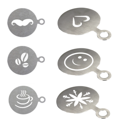 Krome Barista Stencils Stainless steel 6 Pcs set Krome Barista Stencils Stainless steel 6 Pcs set