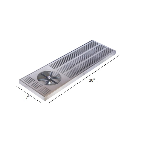 20"x 7" Side Spray Glass Rinser Drip Tray - Brushed Stainless - With Drain - Plastic