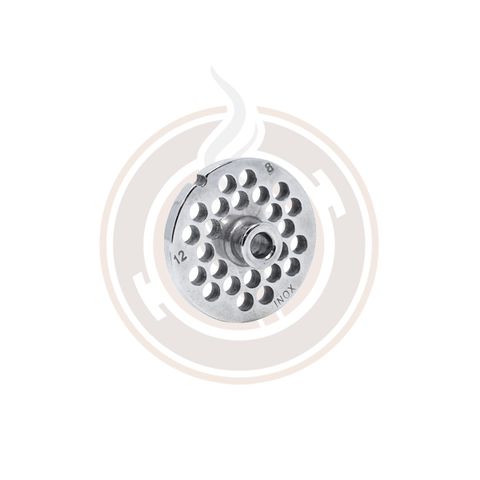 Omcan European Style #12 stainless steel plate with hub, 8mm (5/16") - one notch/ round - 4 items / CS - 11195