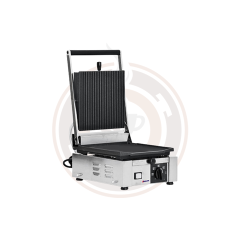 Omcan Elite Series 10" x 9" Single Panini Grill with Top and Bottom Grooved Grill Surface - 11375
