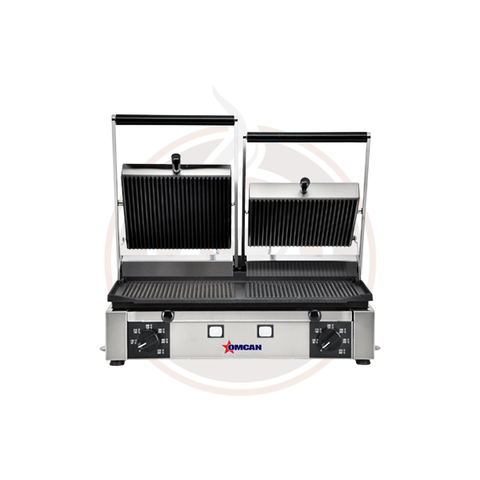 Elite Series 10″ x 19″ Double Panini Grill with Ribbed Top and 1/2 Grooved and Smooth Bottom Grill Surface