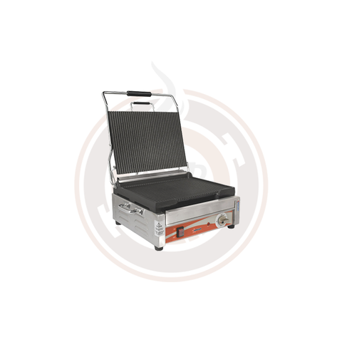 Omcan 12" x 15" Single Panini Grill with Grooved Top and Bottom Grill Surface - 19936