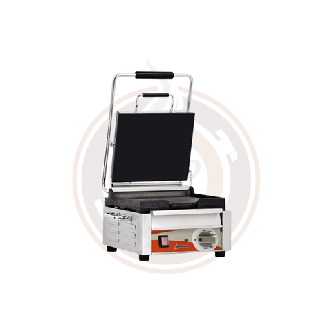 Omcan 10" x 11" Single Panini Grill with Top and Bottom Smooth Grill Surface - 21464