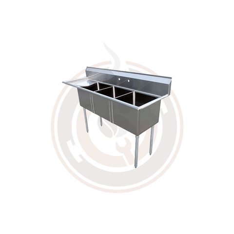SS Sinks - 18″ x 18″ x 11″ Three Tub Sink / Left Drain Board