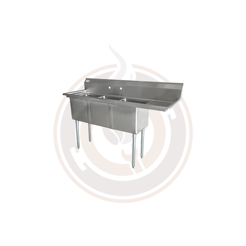Omcan SS Sinks - 18" x 18" x 11" Three Tub Sink / Right Drain Board - 22116 / 43763