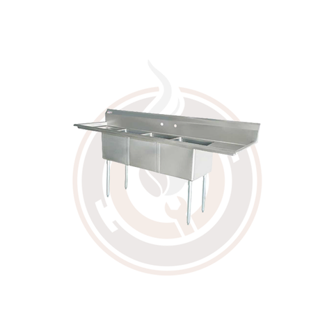 Omcan SS Sinks - 18" x 18" x 11" Three Tub Sink / Two Drain Board - 22117 / 43763