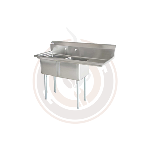 Omcan SS Sinks - 18" x 18" x 11" Two Tub Sink / Right Drain Board - 25251 / 43770