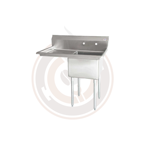 Omcan 24" x 24" x 14" One Tub Sink with 1.8" Corner Drain and Left Drain Board - 25253