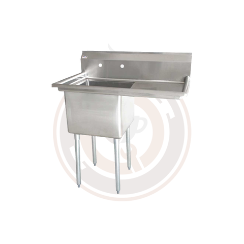 Omcan SS Sinks - 24" x 24" x 14" One Tub Sink / Right Drain Board - 25254 / 43784