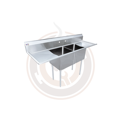 Omcan SS Sinks - 24" x 24" x 14" Two Tub Sink / 2 Drain Board - 25258 / 43793