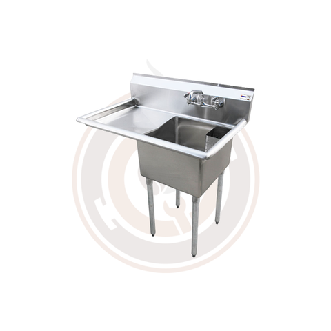 Omcan SS Sinks - 18" x 21" x 14" One Tub Sink / Left Drain Board - 25263 / 43771