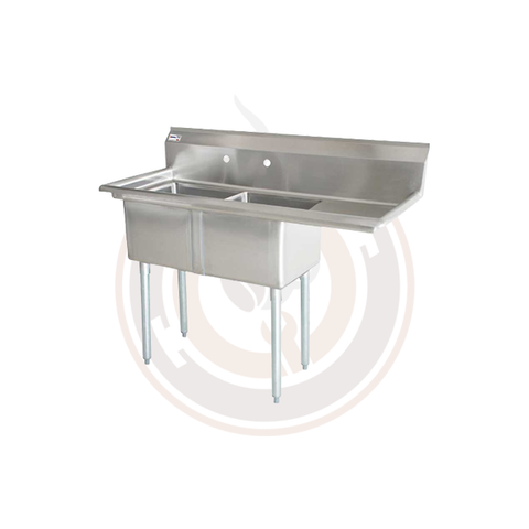 Omcan SS Sinks - 18" x 21" x 14" Two Tub Sink / Right Drain Board - 25268 / 43781