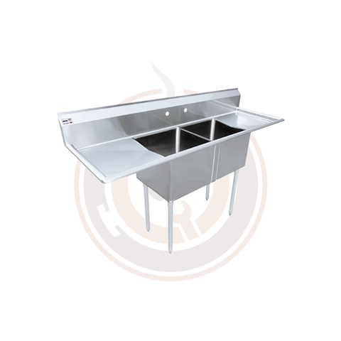 Omcan SS Sinks - 18" x 21" x 14" Two Tub Sink / 2 Drain Board - 25269 / 43782