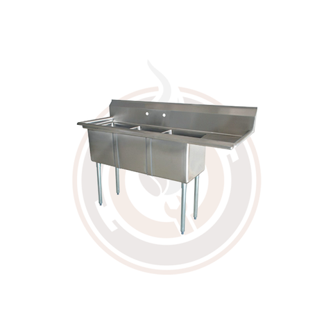 Omcan SS Sinks - 18" x 21" x 14" Three Tub Sink / Right Drain Board - 25272 / 43777