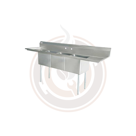 Omcan SS Sinks - 18" x 21" x 14" Three Tub Sink / Two Drain Board - 25273 / 43778