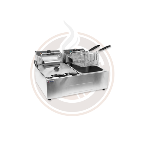 Omcan 6 Qt (7 Liters) Double Countertop Electric Fryer - 110V, 1Ph, 1350W (x2) - 34868