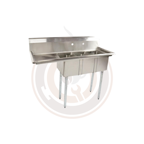 Omcan SS Space Saver Sinks - 10" x 14" x 10" - Three Tub Sink / 16" Drain Board - 39762