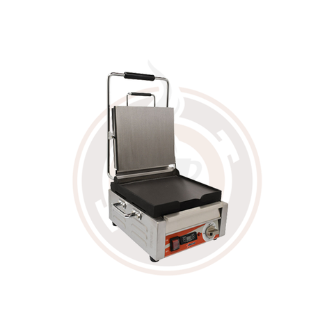 Omcan 10" x 11" Single Panini Grill with Smooth Top and Bottom Grill Surface with Timer - 42909