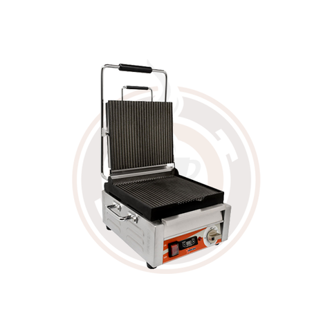 10″ x 11″ Single Panini Grill with Grooved Top and Bottom Grill Surface with Timer