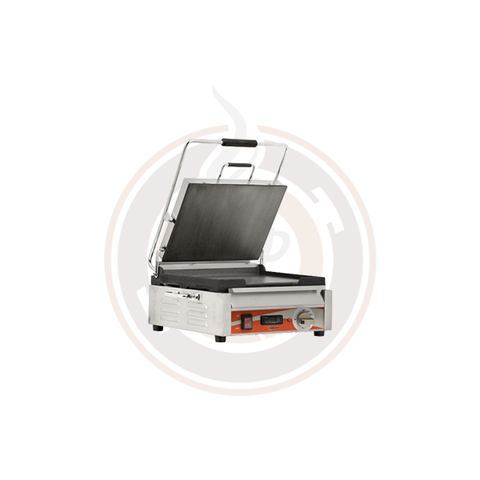 Omcan 12" x 15" Single Panini Grill with Smooth Top and Bottom Grill Surface with Timer - 42911