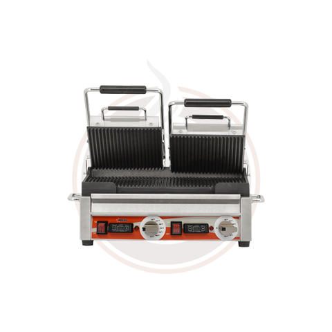 10″ x 18″ Double Panini Grill with Top and Bottom Grooved Grill Surface with Timer