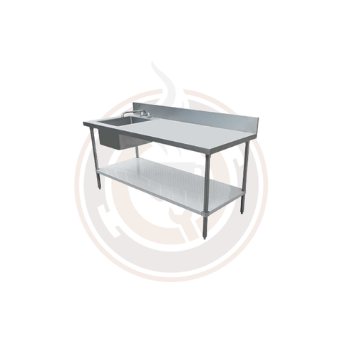 Omcan SS Table with Left Sink / 6" Backsplash / Galvanized Legs - 30" x 60" - 43241