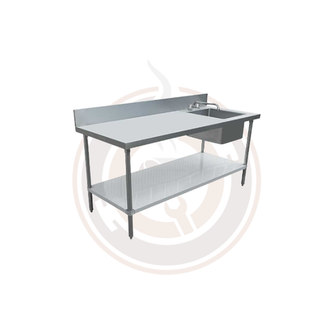 SS Table with Right Sink / 6" Backsplash / Galvanized Legs - 30" x 60"