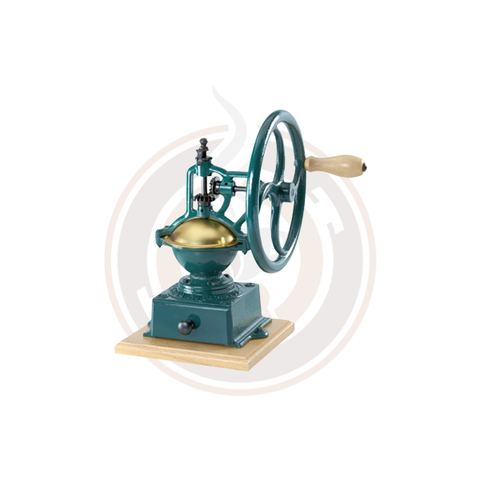 Omcan Teal Cast Iron Manual Coffee Grinder - Beech - 43681