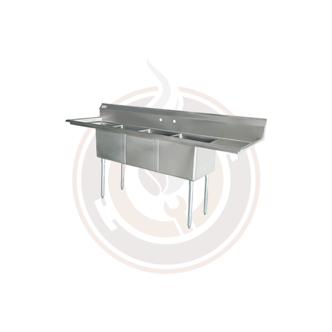 Omcan SS Sinks - 10" x 14" x 10" Three Tub Sink / Two Drain Board - 43756