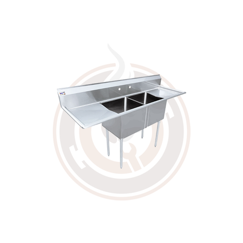 Omcan SS Sinks - 18" x 18" x 11" Two Tub Sink / 2 Drain Board - 25252 / 43767