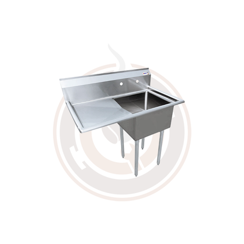Omcan SS Sinks - 18" x 21" x 14" One Tub Sink / Left Drain Board - 25263 / 43771