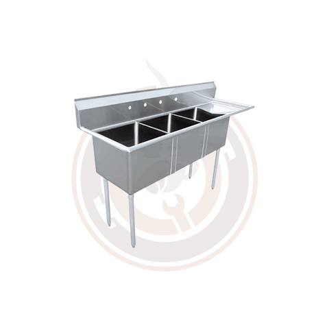 Omcan 24" x 24" x 14" Stainless Steel Three Tub Sink with 3.5" Center Drain and Right Drain Board - 43788