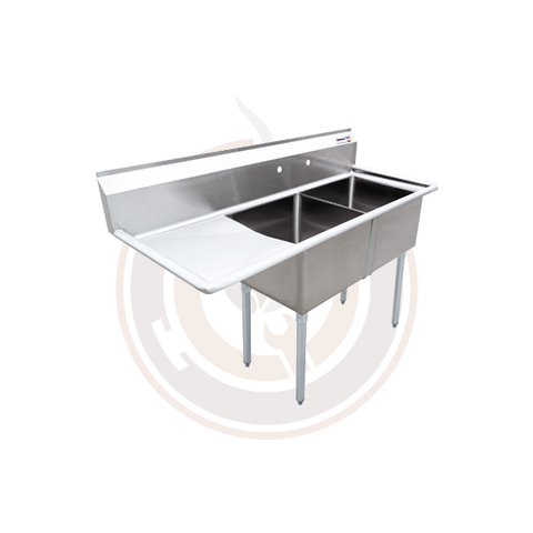 Omcan SS Sinks - 24" x 24" x 14" Two Tub Sink / Left Drain Board - 25256 / 43790
