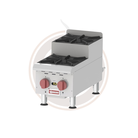Omcan 2-Burner Countertop Stainless Steel Step-Up Gas Hot Plates - 44198
