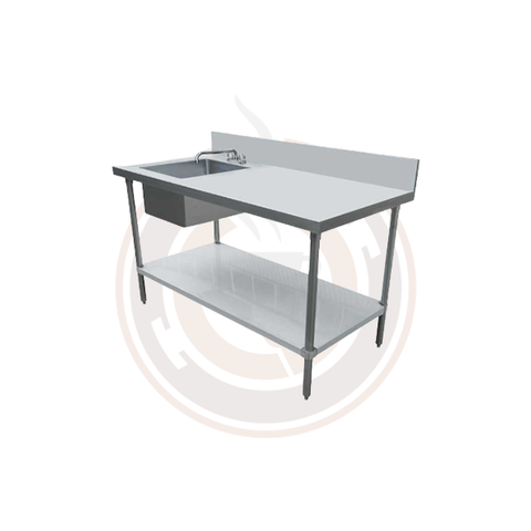 24" x 60" All Stainless Steel Table with Left Sink and 6" Backsplash