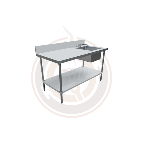 Omcan Stainless Steel Table with Sink and 6" Backsplash - 24" x 72" - 44302