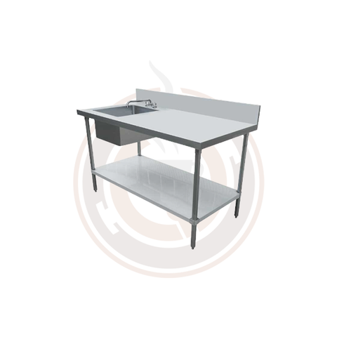 Omcan 24" x 72" All Stainless Steel Table with Left Sink and 6" Backsplash - 44301