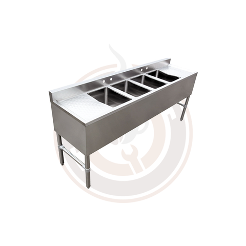 Omcan Under Bar Sink with 4 Compartments and Left and Right Drain Boards - 44603