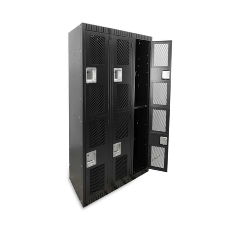 Omcan 2-Tier / 3 Bank Black Locker with Mesh Doors - 46871