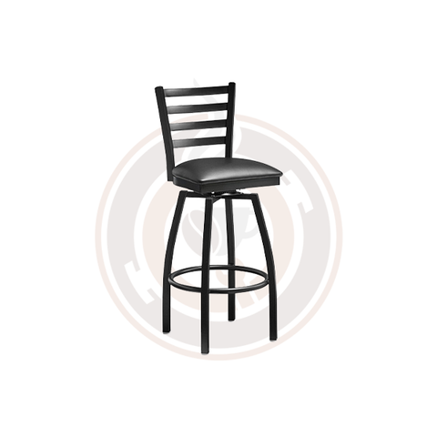 Omcan Bar Height Metal Ladder Swivel Chair - Black Vinyl - 47161