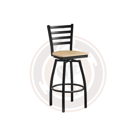 Omcan Bar Height Metal Ladder Swivel Chair With Natural Wood Seat - 47162