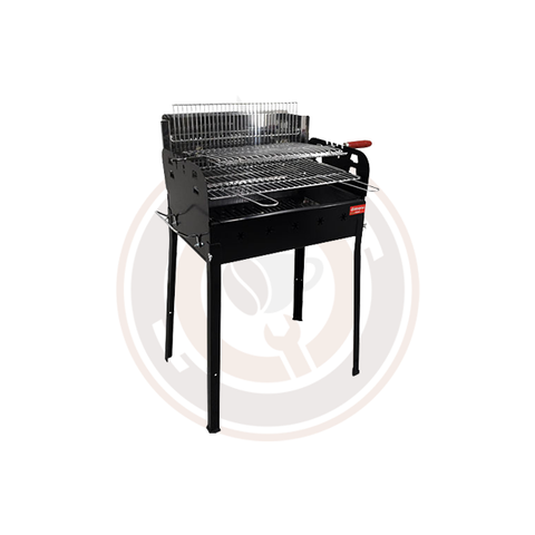 Painted Steel Charcoal BBQ Grill with Stainless Steel Double Grid and Central Rod for Vertical Cooking