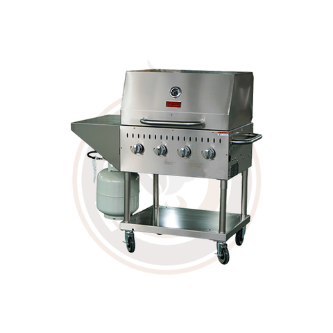 Omcan Outdoor Propane BBQ Grill with 4 Burners With Top and Side Shelf - 47352