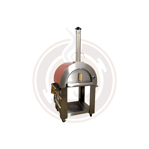 Omcan Stainless Steel Pizza Wood Burning Oven with Red Enamel Coating Shield - 48113