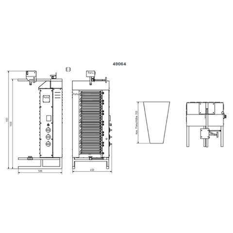 Potis E3 50 Kg Electric Doner Kebab Machine / Vertical Broiler with 3 Burners | Trento – 208V, 3 Phase, 9 kW - 49064