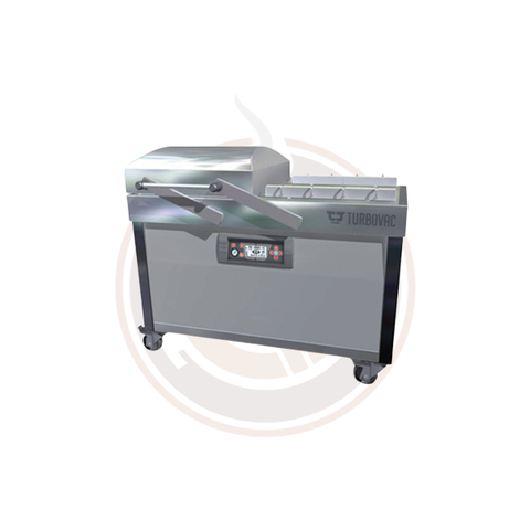 Omcan Turbovac Heavy-Duty Double Chamber Vacuum Packaging Machine with Stainless Steel Cover and Flat Working Surface with 24" Seal Length - 50000