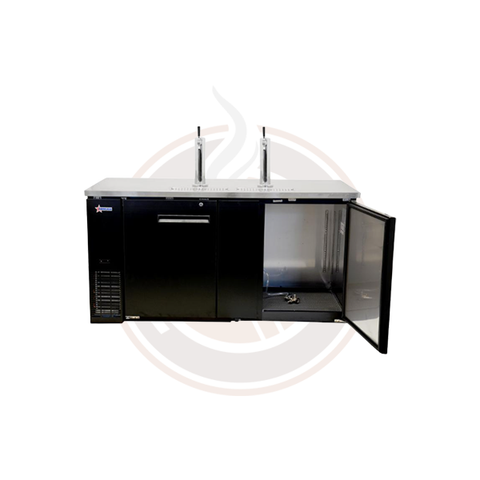 69-inch Double Solid Door Beer Bottle Dispenser with Two Taps and 23.3 cu. ft. capacity