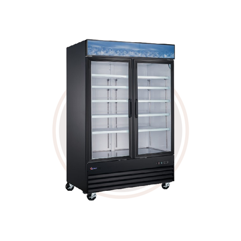 Omcan 53-inch 2-Door Swing Glass Door Refrigerator, 45 cu.ft capacity- Black - 53032
